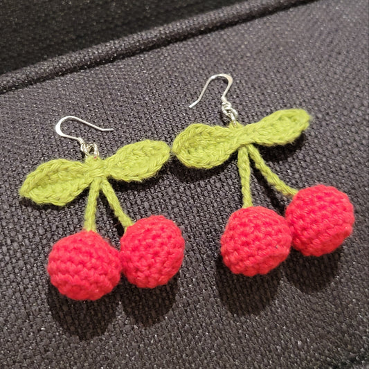 Handmade Crochet Cherry Earrings