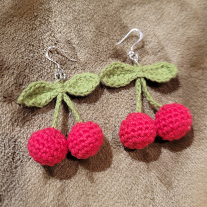 Handmade Crochet Cherry Earrings